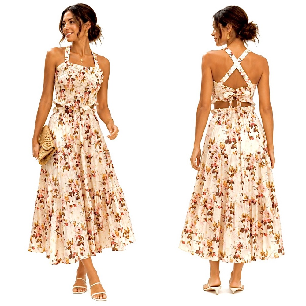 Sea New York, Esme European Cottagecore Floral Smocked Midi Dress , Size L EUC